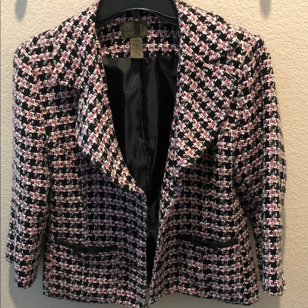 Worth Pink and Black Tweed Notched Collar Blazer